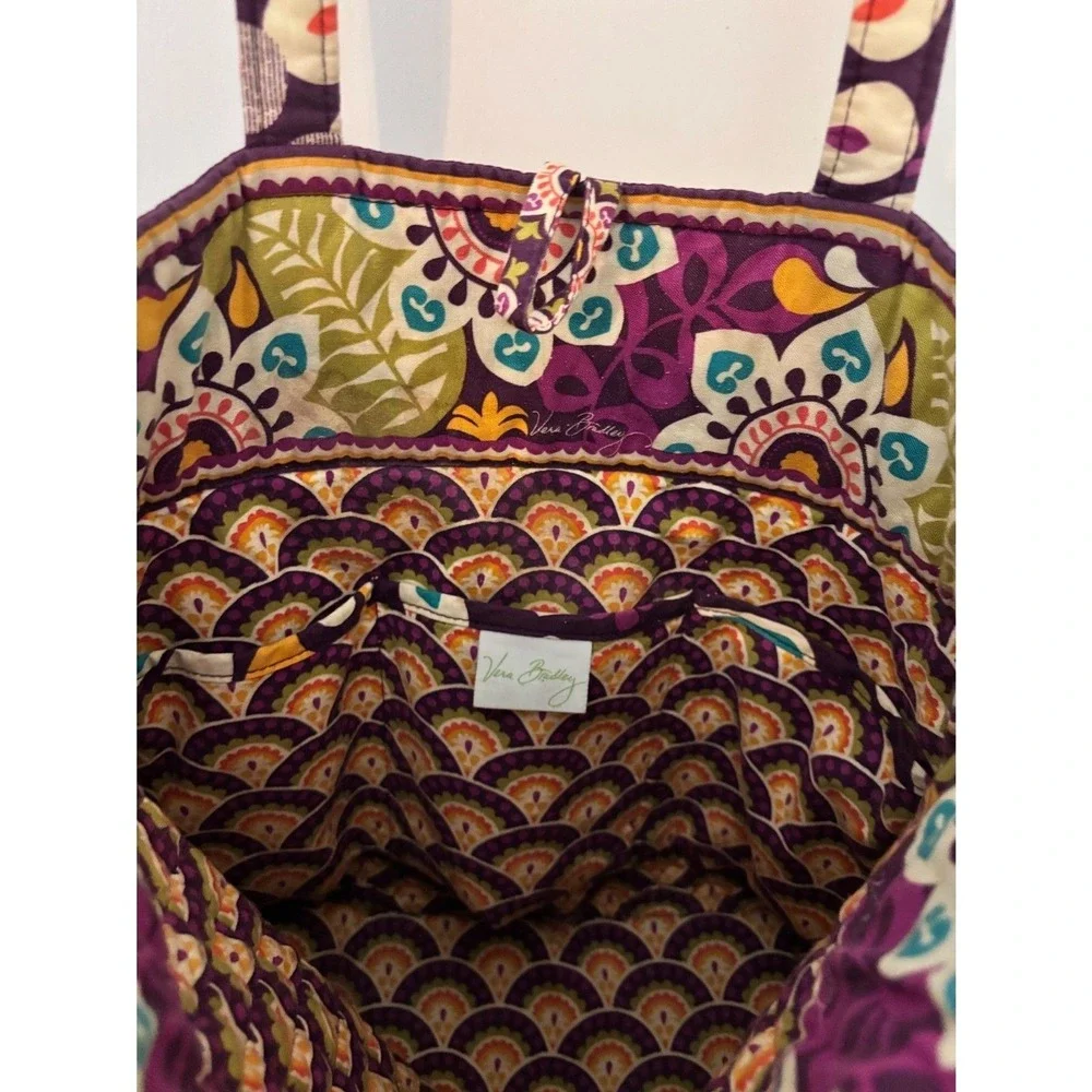 Vera Bradley Quilted Tote – Retired Purple Paisley Floral with Tortoise Toggle‎